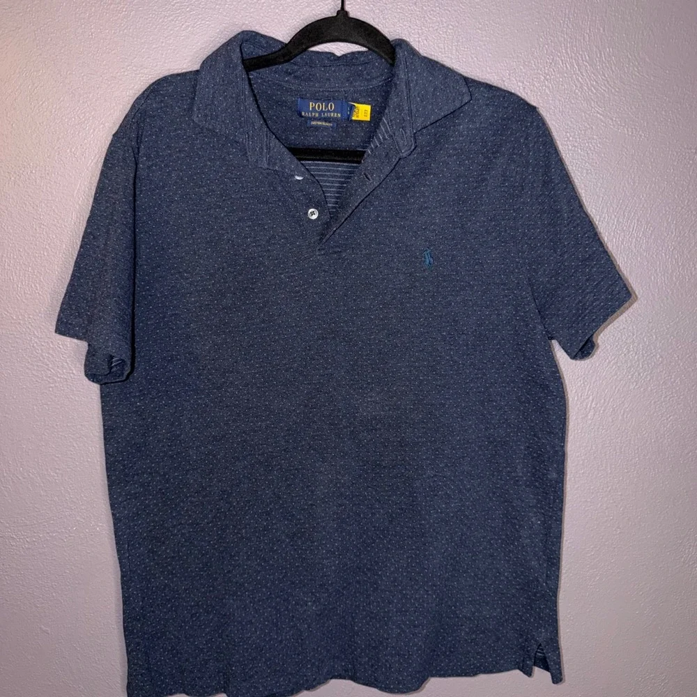 Polo Ralph Lauren Mens Slim Fit Navy Blue Micro Dot Polo Shirt Large